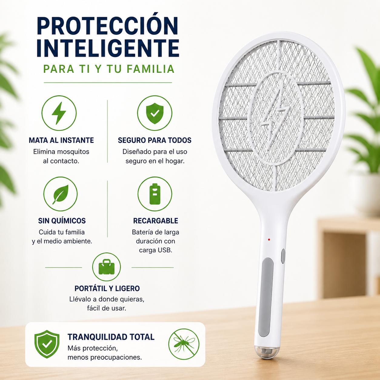⚡Mata Mosquitos al Instante - Raqueta Eléctrica Recargable